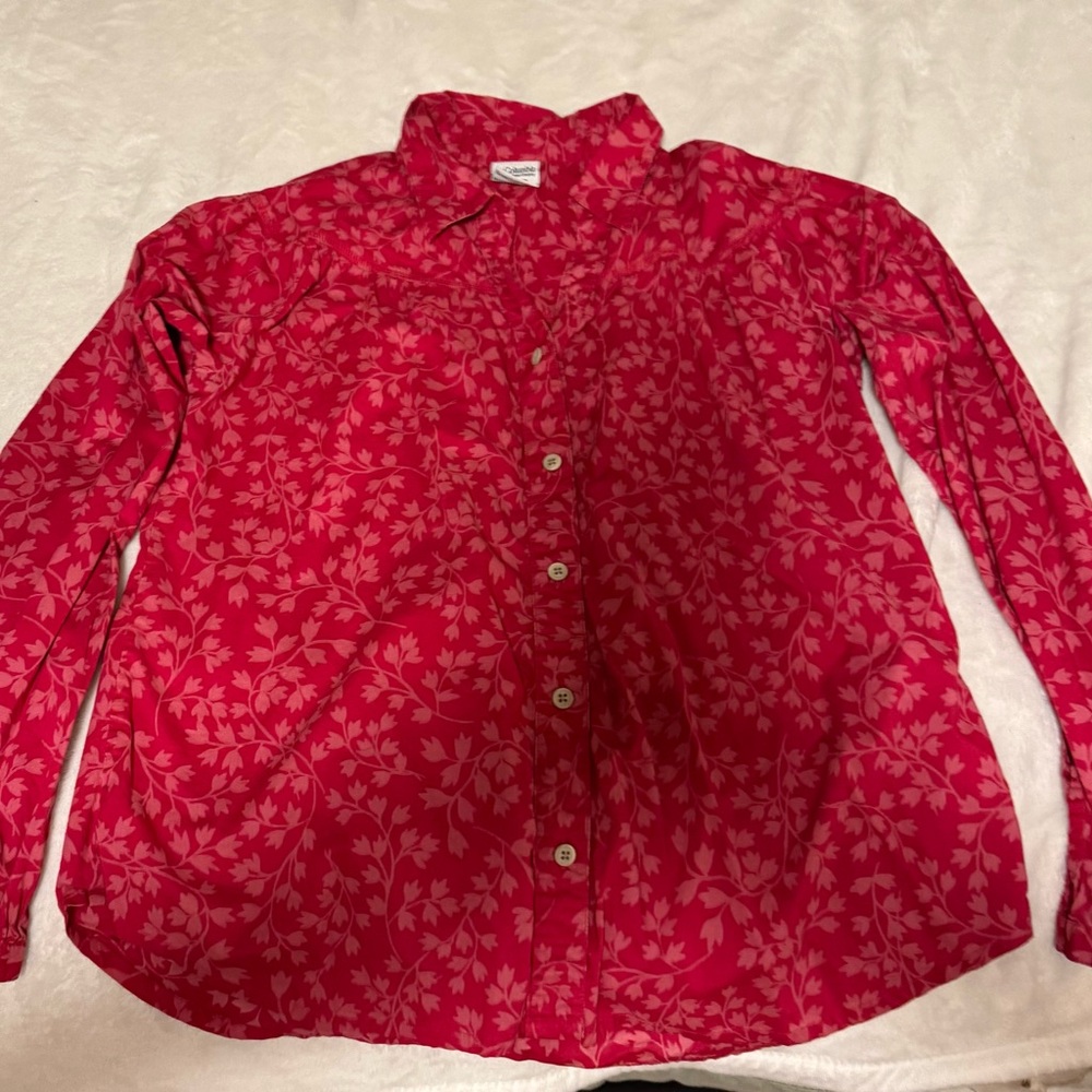 Columbia Red Floral womans Button Down Shirt